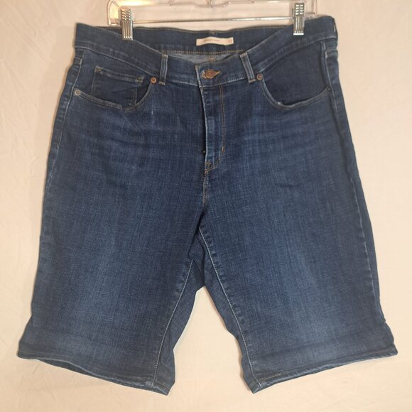 Levi's Blue‎ Bermuda Shorts Cotton Blend Size 33 Zip Solid Denim Women's - Picture 2 of 12
